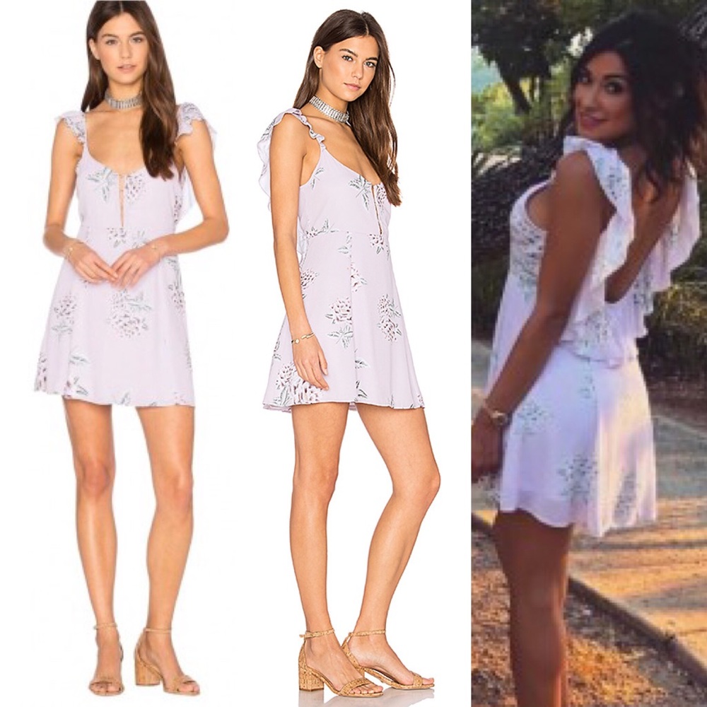 Lilac Floral off shoulder mini summer dress XS